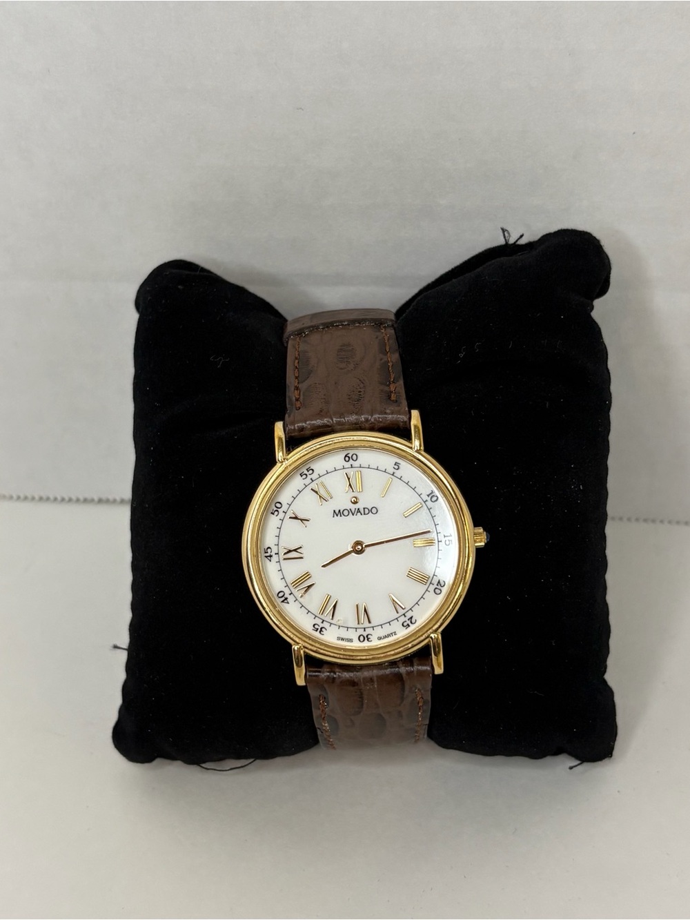Movado Gold and Brown Leather Dress Watch